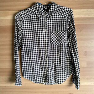 Paige Black White Gingham Check Button Down Shirt Long Sleeve Cotton Small